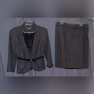 Black and White Houndstooth Blazer and Skirt Set